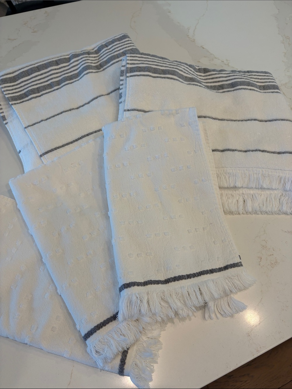 Hearth & Hand Creme and dark Gray Cotton Bath and hand Towels., like new